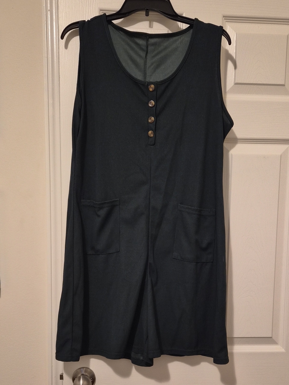 SHEIN Sleeveless Henley Romper in Dark Teal